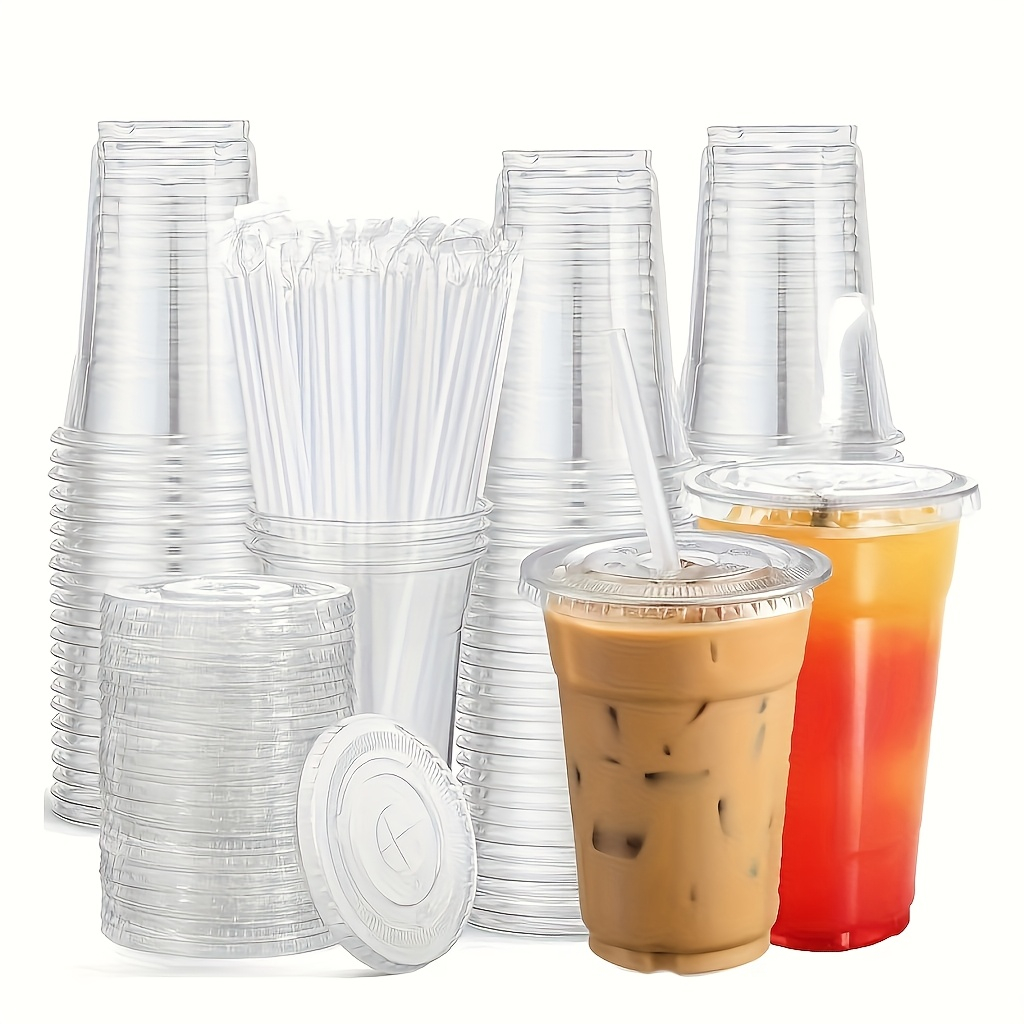 Reusable Straw - Gobelet en plastique transparent avec couvercle
