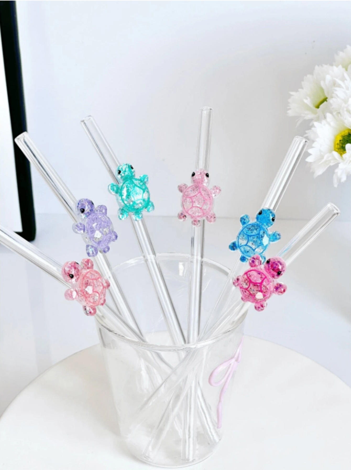 Reusable Straw - Pailles en verre Design tortue 1/3/6